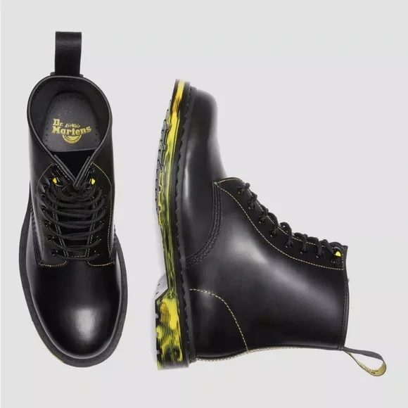 Dr. Martens Smooth Black Leather 1460 Marbled Sole Boots - Picture 12 of 16